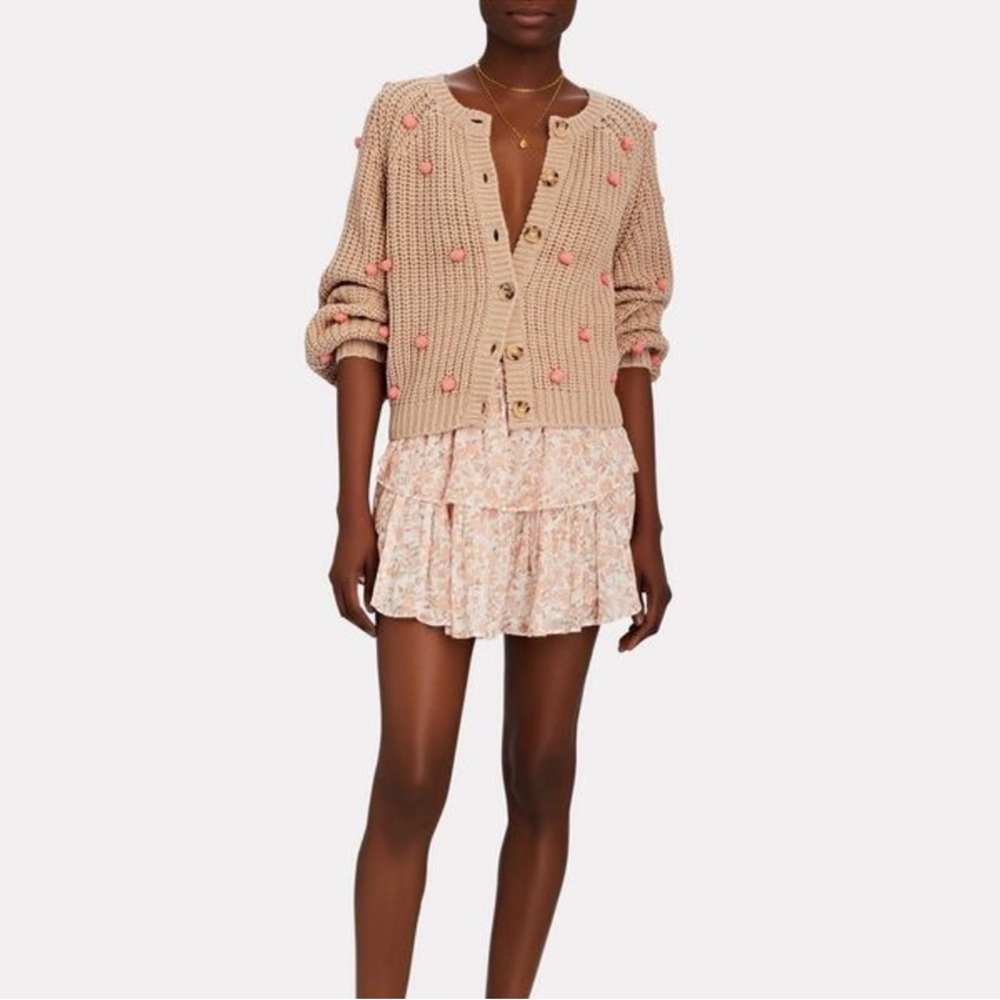 THE GREAT Bobble Sophomore Cardigan Sweater Tan/Pink NWOT 1/S - Picture 3 of 10